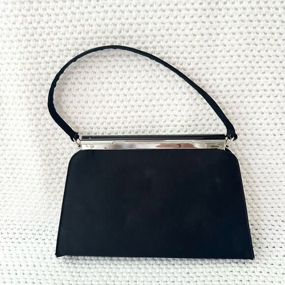 Crown Lewis Black Satin Evening Top Handle Clutch Mini Box Satchel Crystal Clasp - Picture 14 of 14